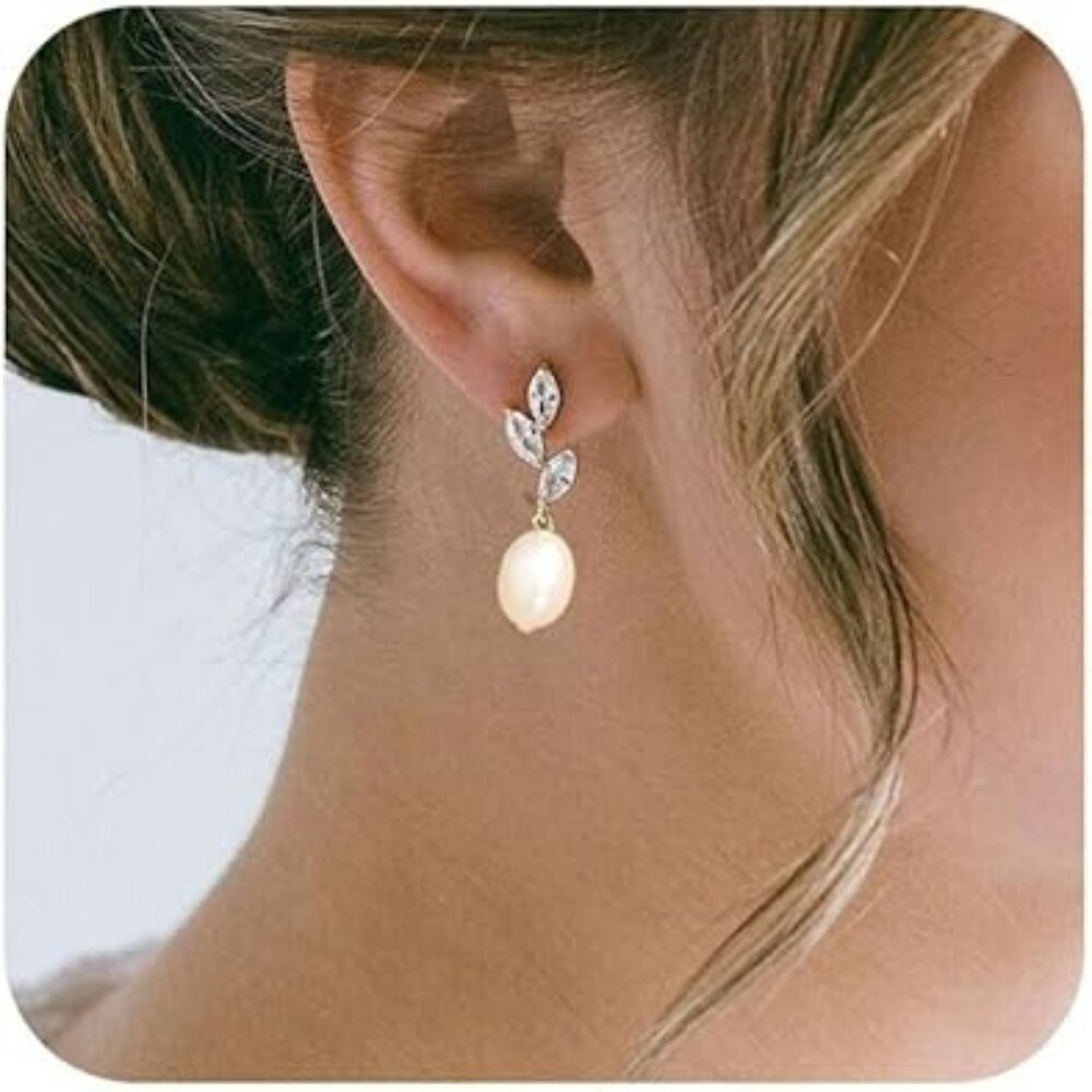 14k Gold Plated Pearl Drop Earring Dainty Gold Earrings Set Fashion Statement
